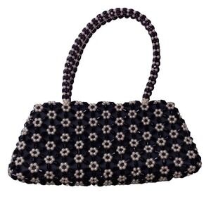 Deep Amythest & White Elegant Beaded Purse Purple Beads Wedding Handbag‎